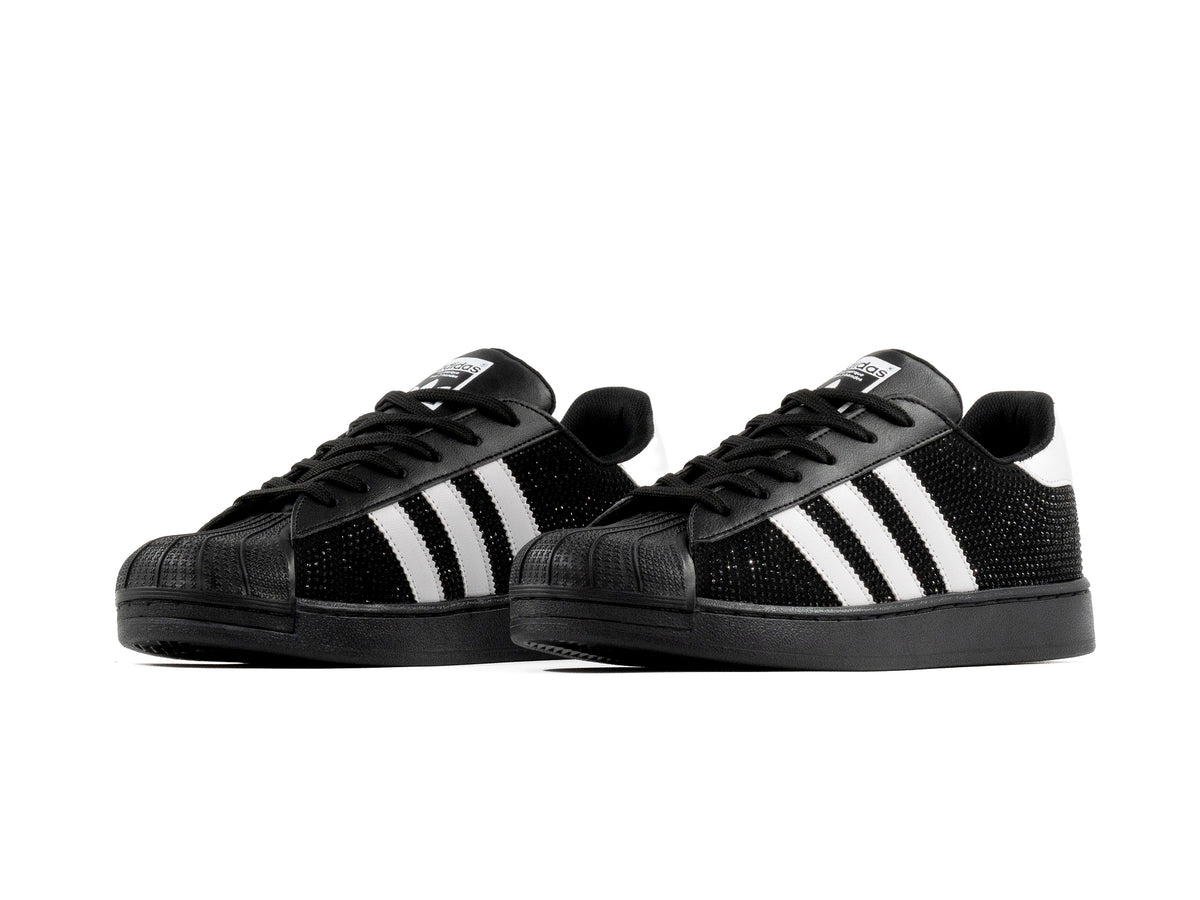 Tenis Concha Rhinestone Negro Blanco
