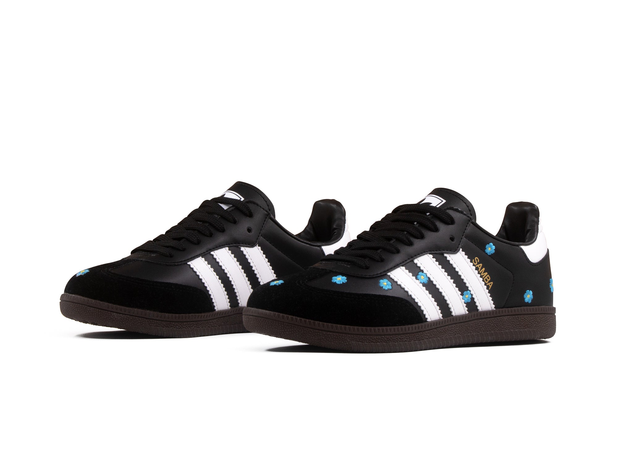 Tenis Samba Negro Blanco Flores