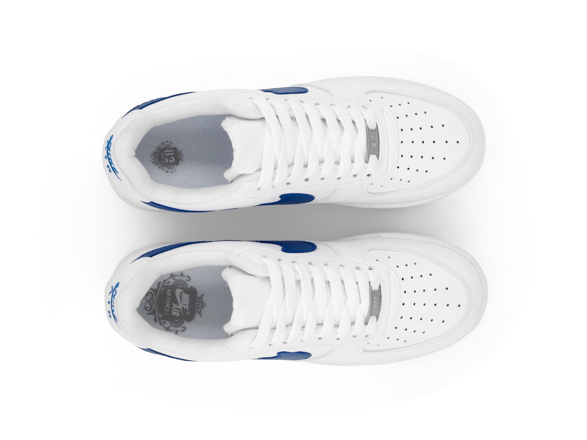 Tenis Air Force 1 Blanco Azul Rey Ambar 1.1 airfiremx