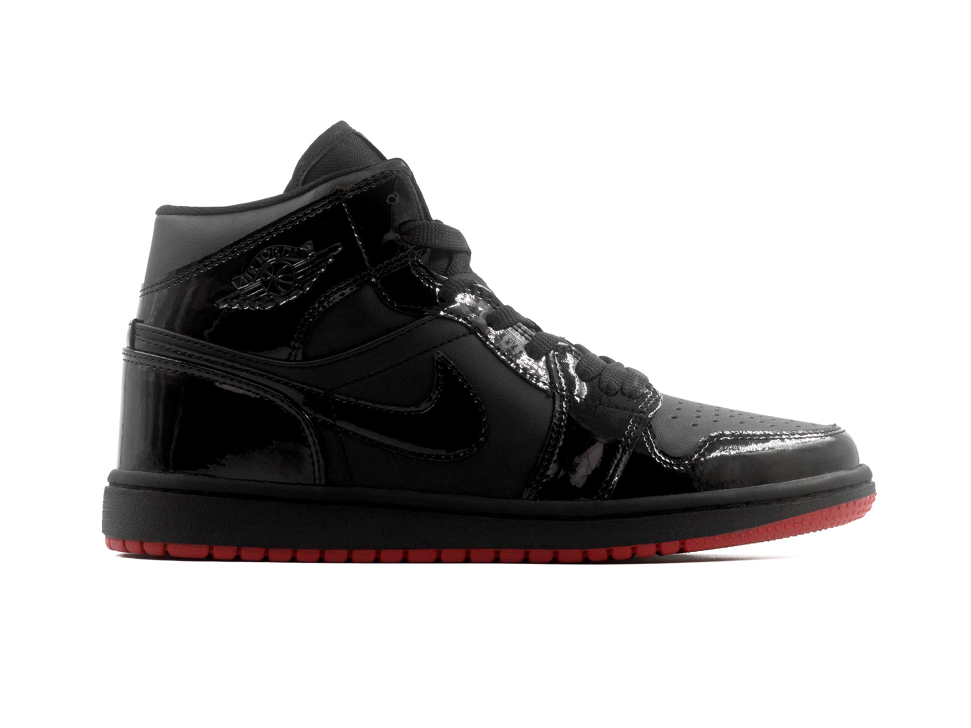 Tenis Retro 1 Charol Negro Suela Rojo